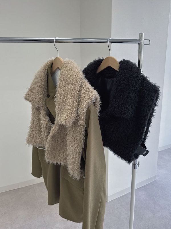 side belt curly boa vest