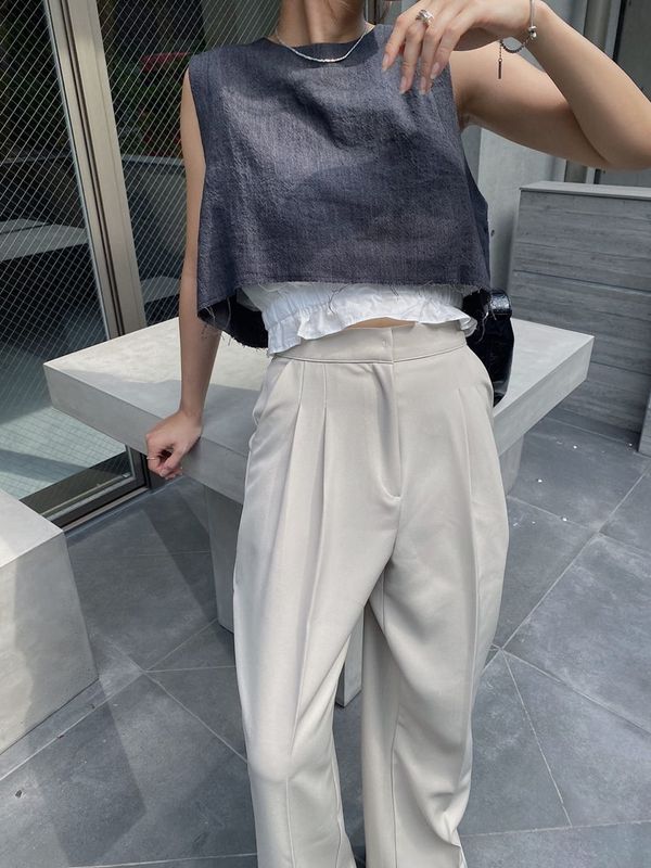 docking gather hem linen blouse