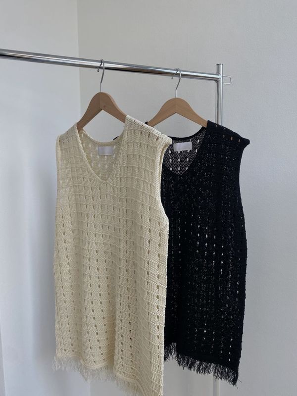 hem fringe block mesh knit