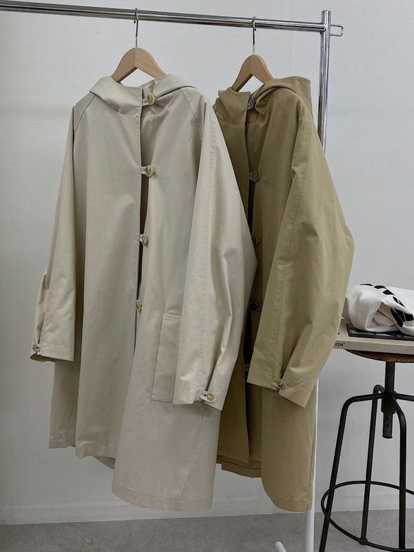 back tuck hood trench coat