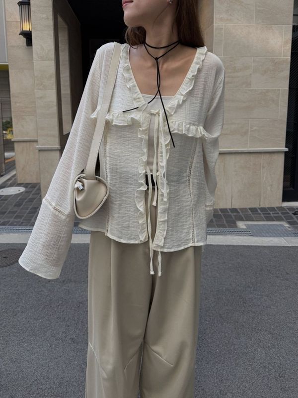 lace line frill sheer blouse