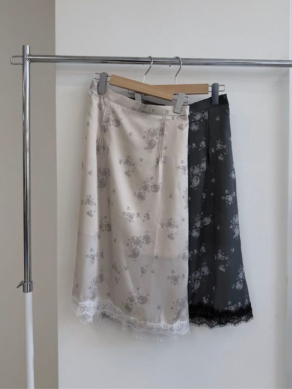 floral silky satin lace hem skirt