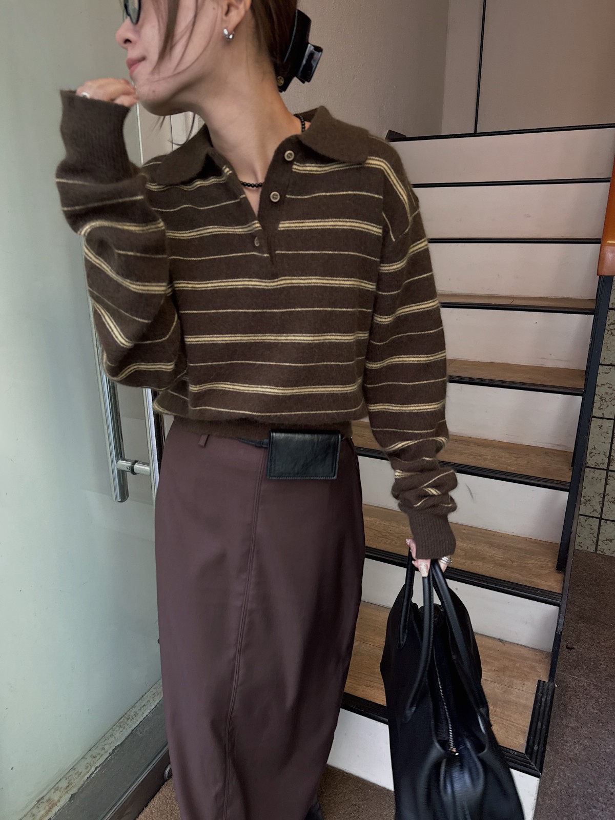 random border raccoon polo knit