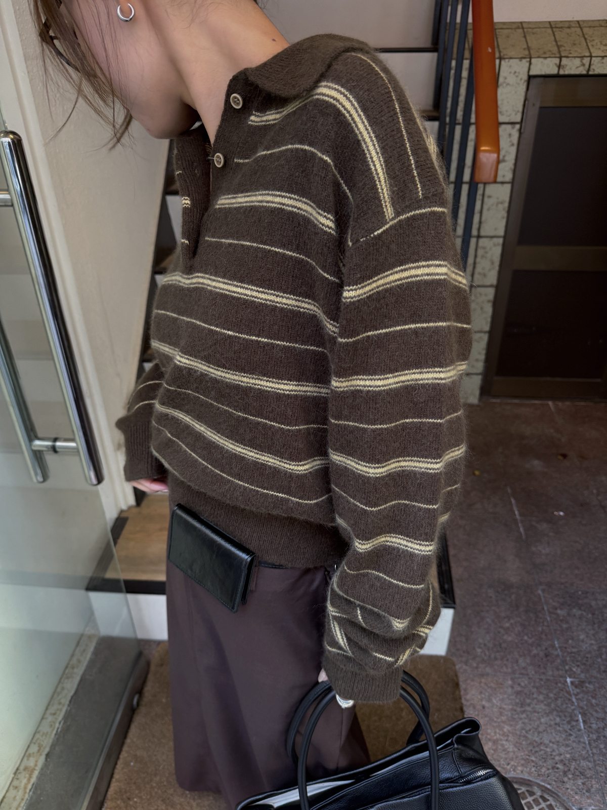 random border raccoon polo knit