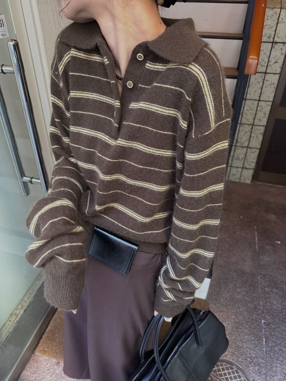 random border raccoon polo knit