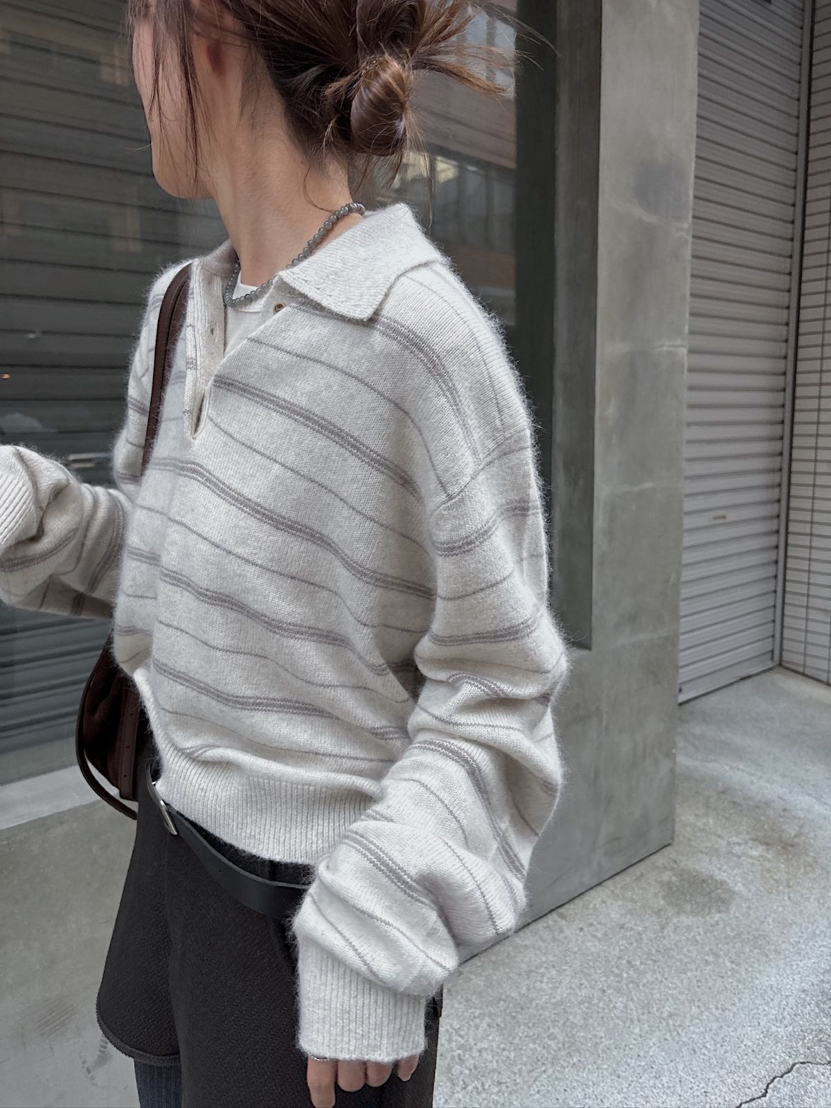 random border raccoon polo knit