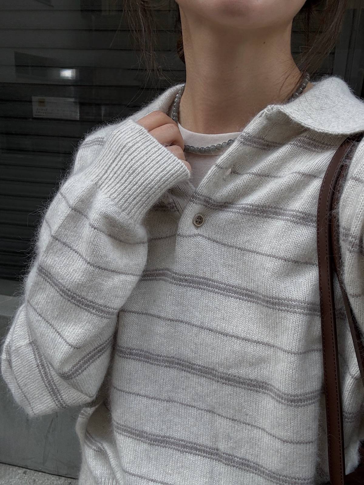 random border raccoon polo knit