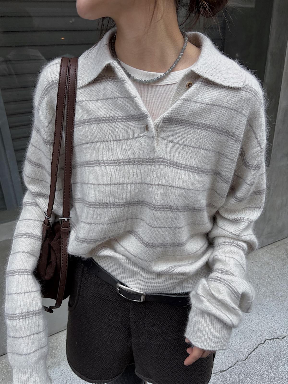 random border raccoon polo knit