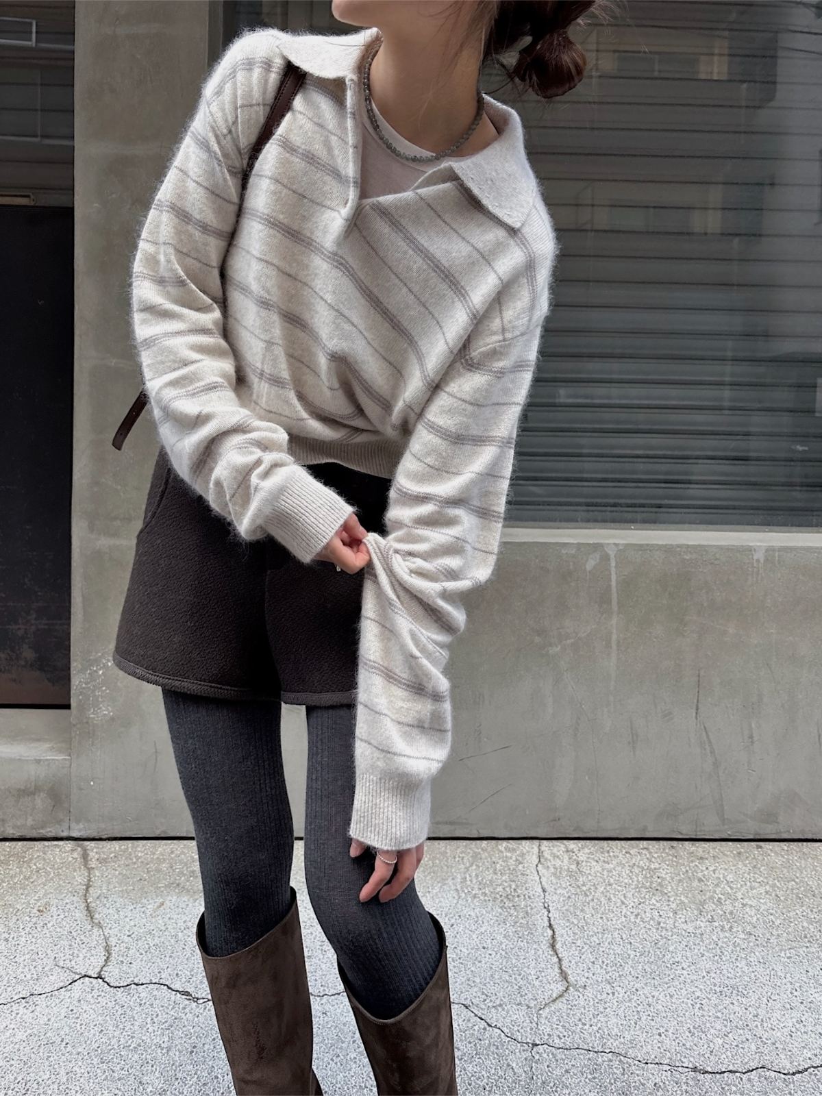 random border raccoon polo knit