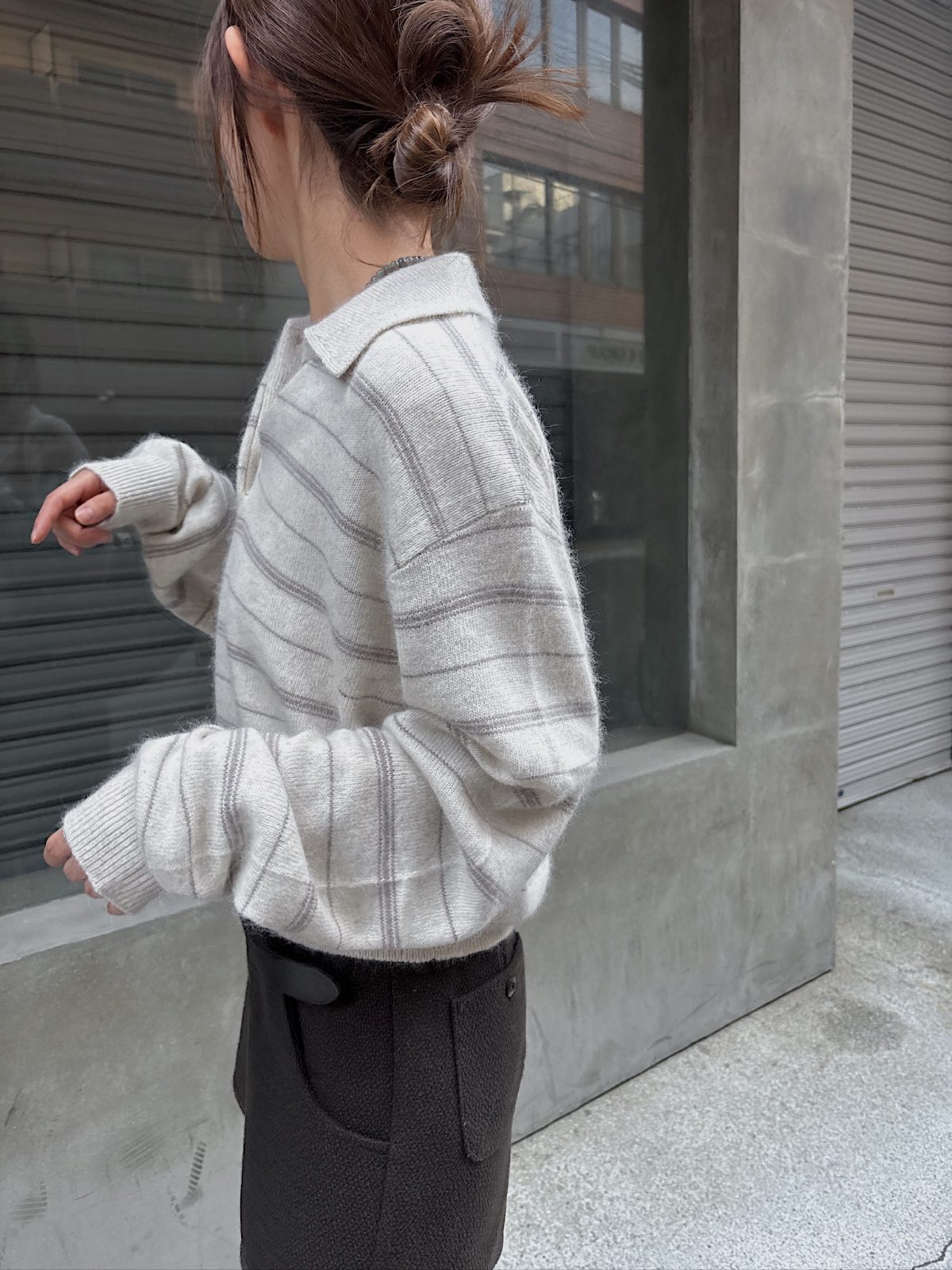 random border raccoon polo knit