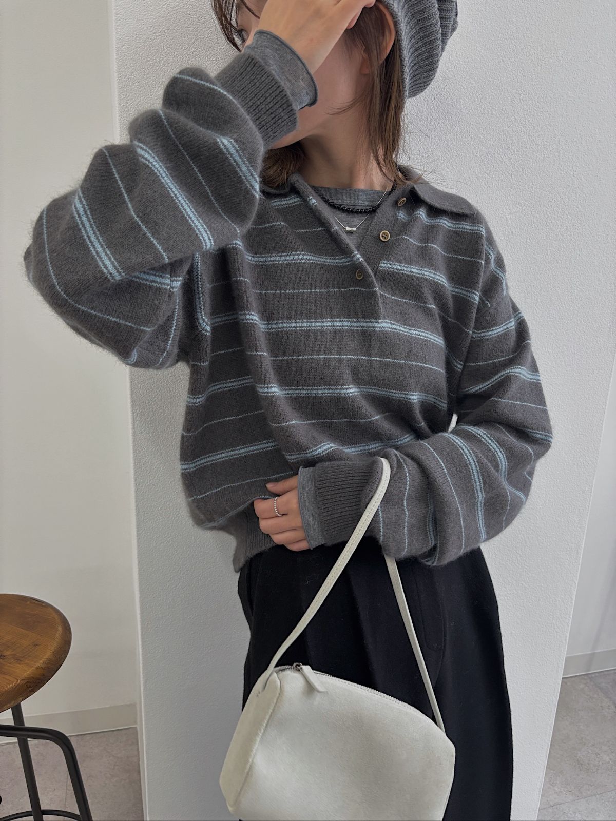 random border raccoon polo knit
