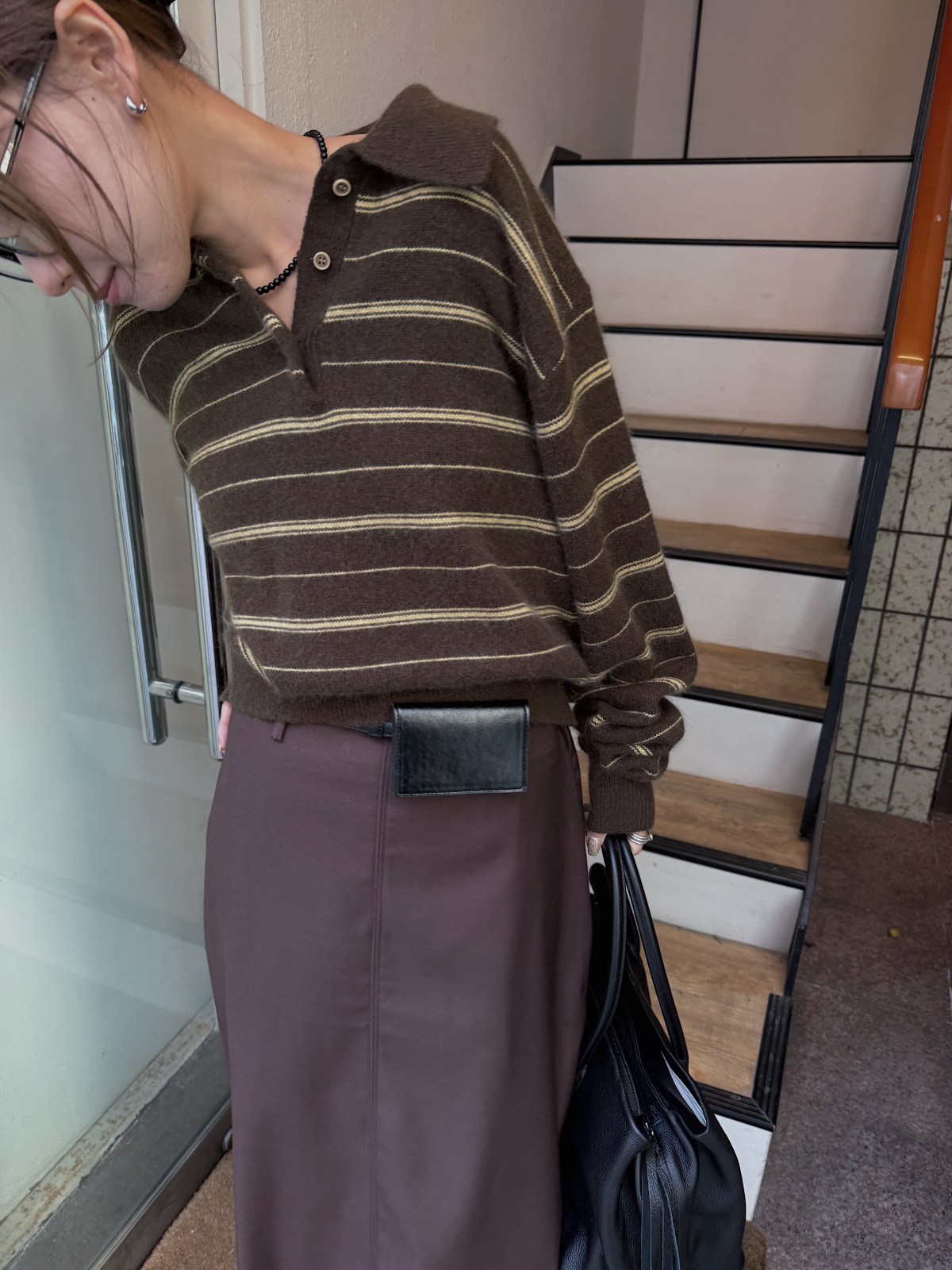 random border raccoon polo knit