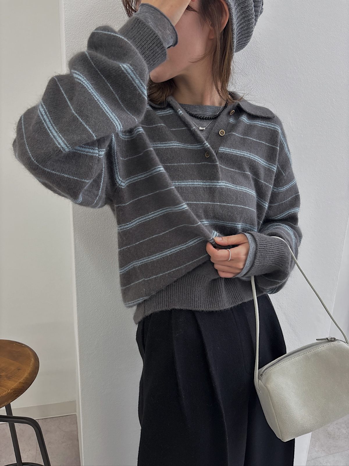 random border raccoon polo knit