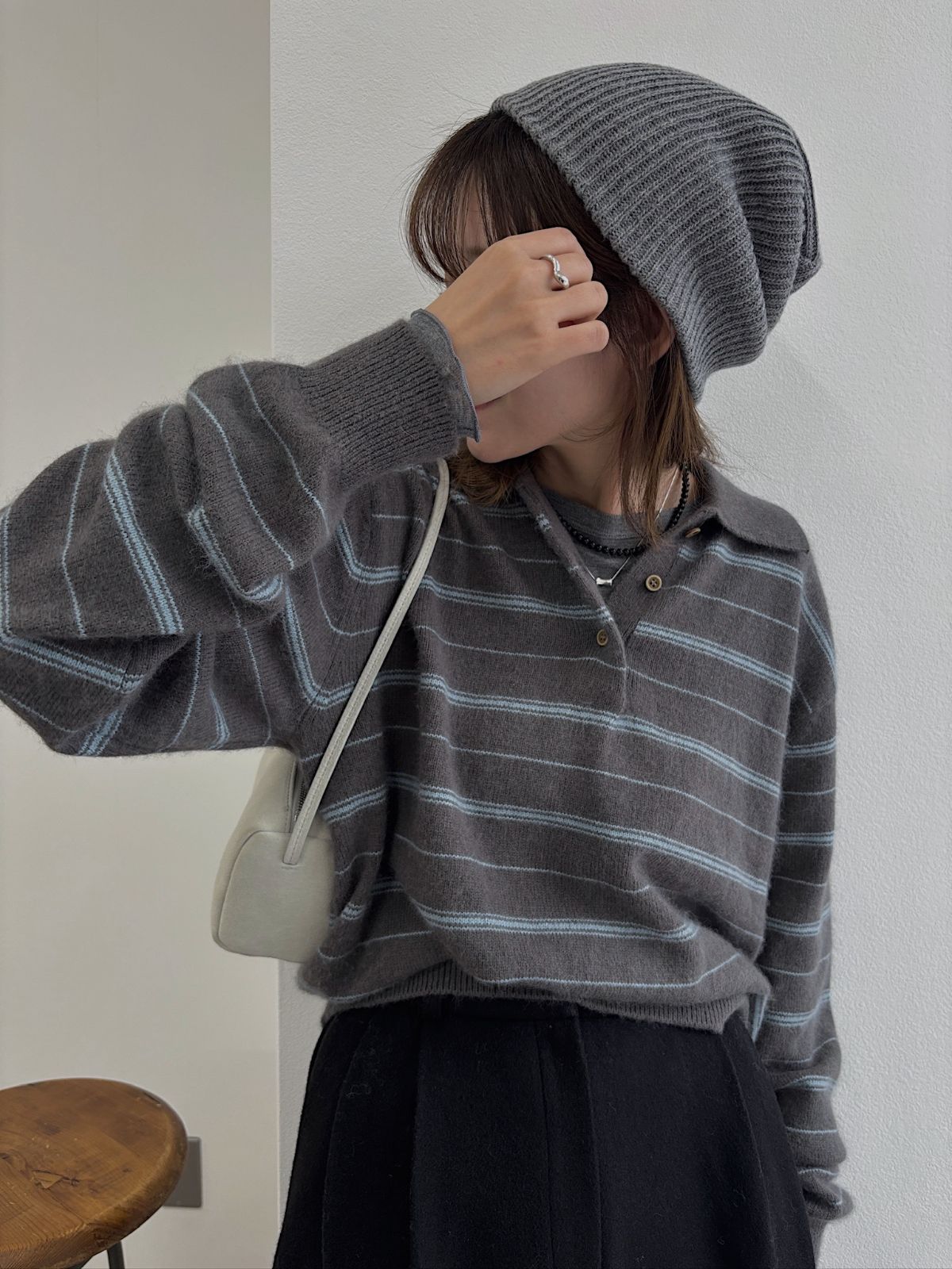 random border raccoon polo knit