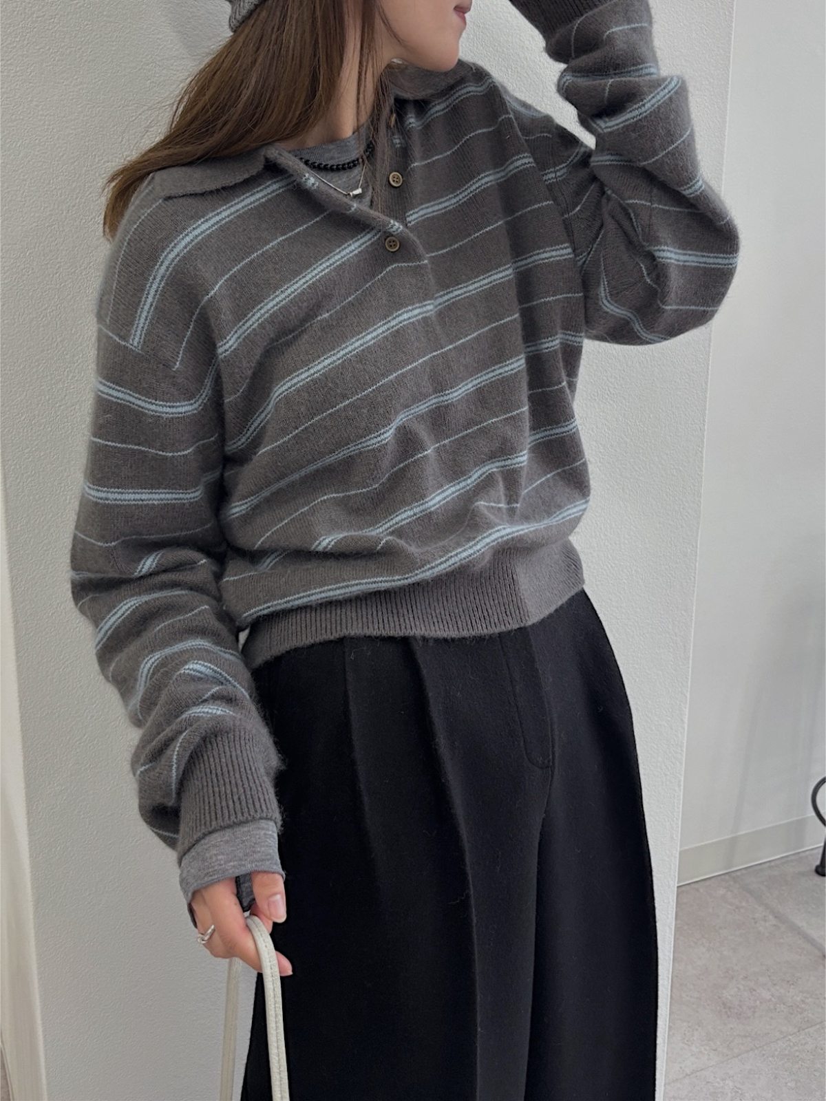 random border raccoon polo knit