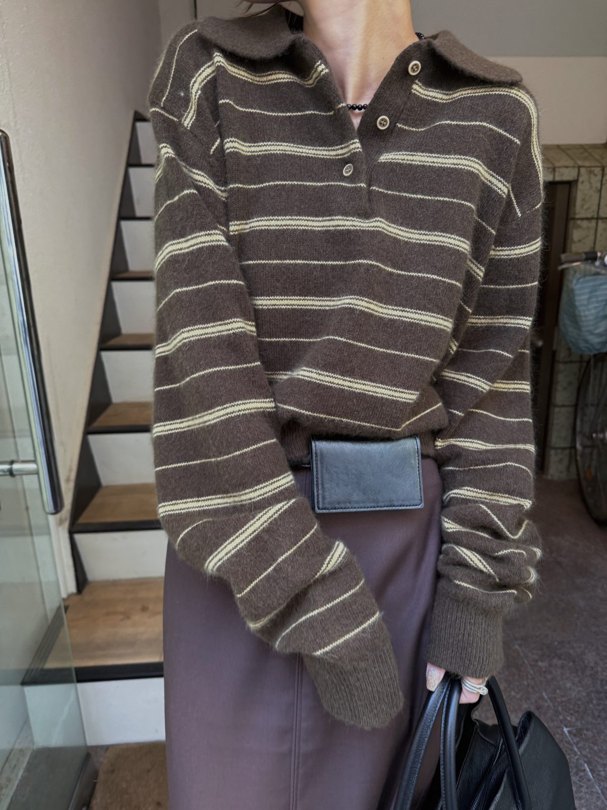 random border raccoon polo knit