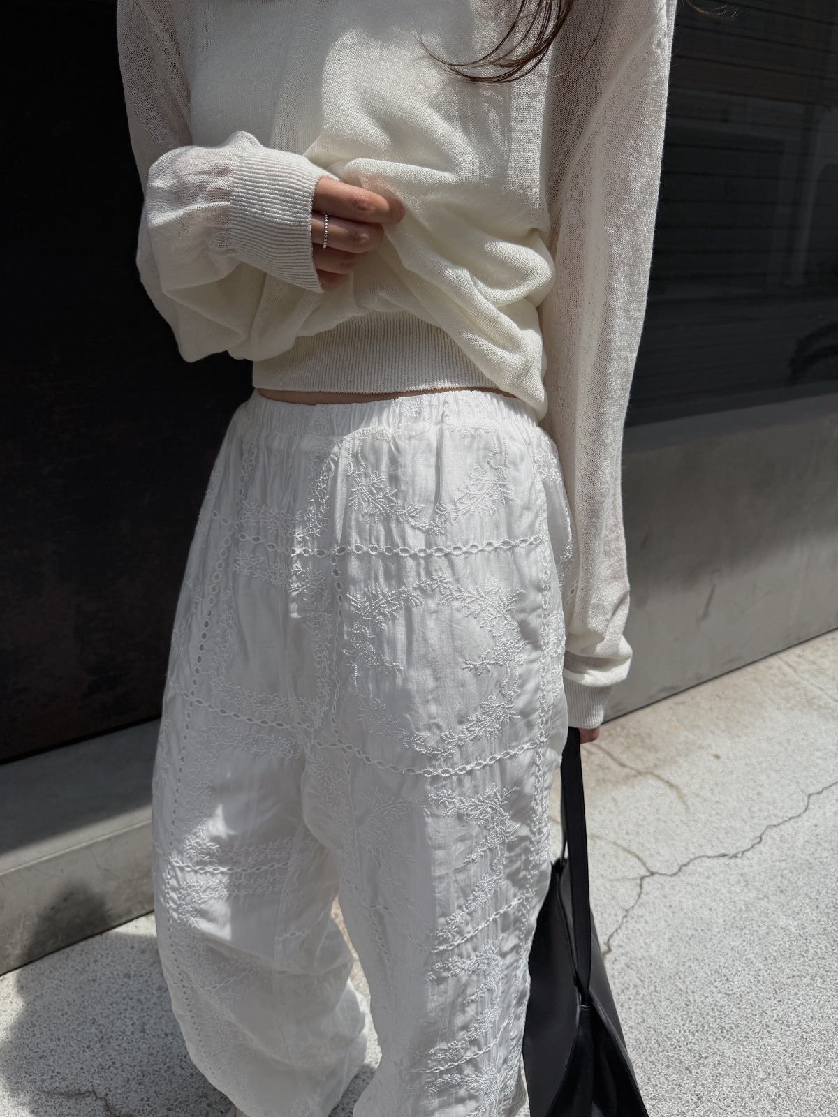 パンツ nananamoe pants エンブロイダリーパッチワークイージーパンツ｜レディースボトムス
