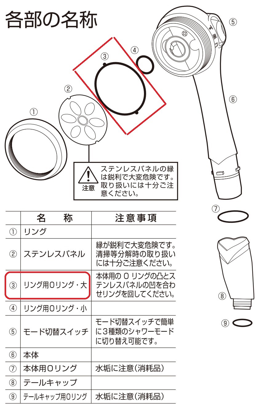 リング用Oリング（ナノフェミラスシャワーヘッドシリーズ共通）