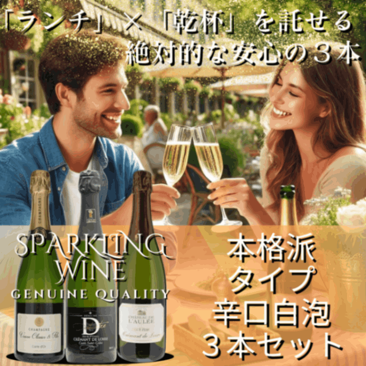 【送料無料】ランチデートの乾杯はコレ！本格派辛口スパークリング3本セット 魚介料理相性◎（750ml×3）