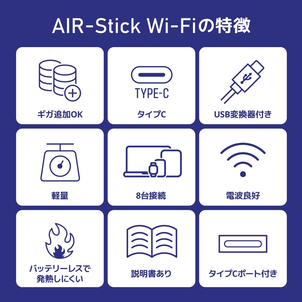 【追加GBチャージ可能】USB型WIFI AIR-Stick 日本国内/海外向け選べるGBセット ドングル型WIFI/バッテリーレス/モバイルWIFIルーター/返却不要/契約不要/月額不要/100GB/50GB/30GB/10GB