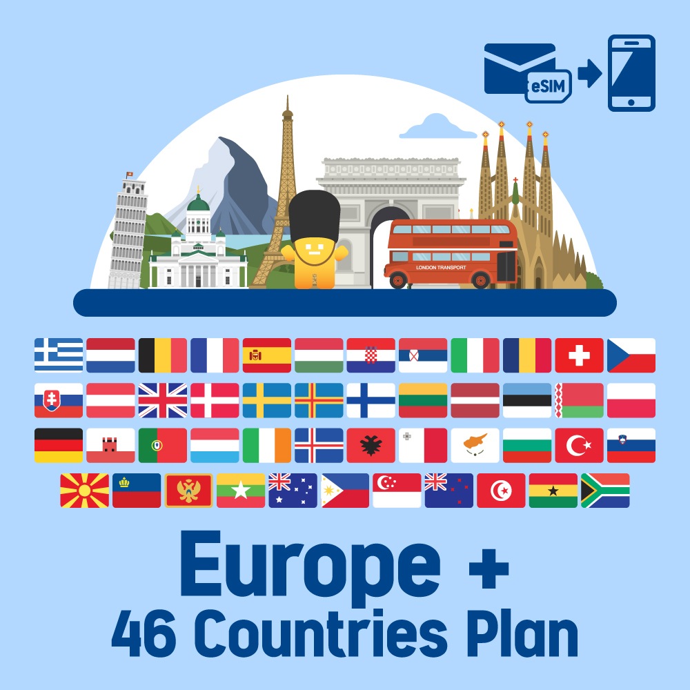【eSIM】ヨーロッパを中心に46ヶ国で使えるプリペイドeSIMプラン