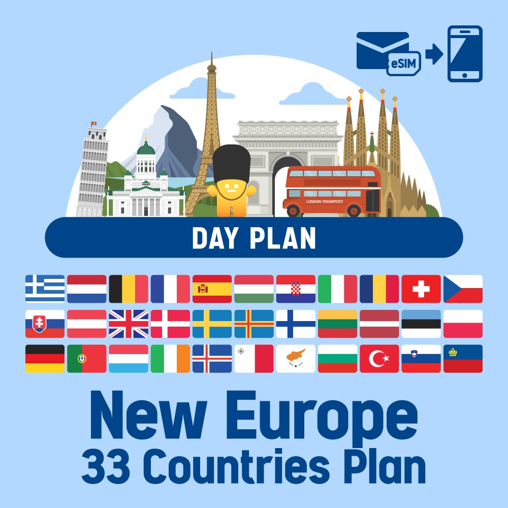 【eSIM】ヨーロッパを中心に33ヶ国で使えるプリペイドeSIMプラン/DAYプラン