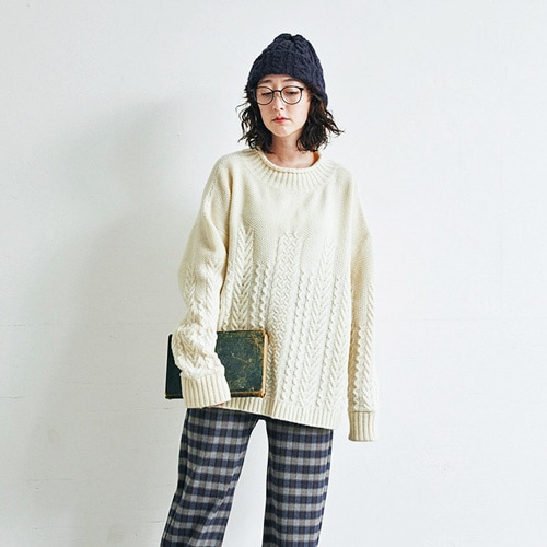 NARU(ナル) ラムウール アラン柄ハイネックニット 652705