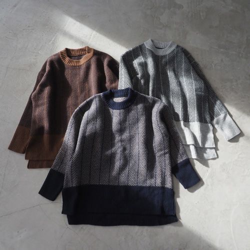 【キナリノコラボ】NARU(ナル) タスマニアラムウール ヘリンボン柄コモドニット KR-TR-02