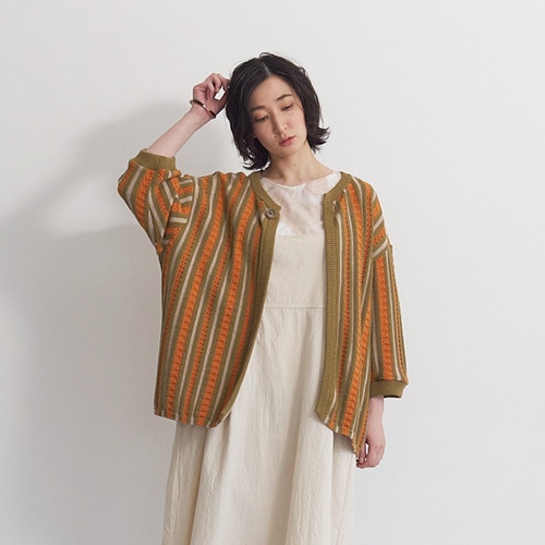 NARU(ナル) コンパクトヤーン マルチストライプニットカーデ 654700  