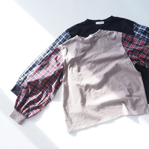 NARU(ナル) 40/2天竺×40タータン ギャザースリーブPO 665006