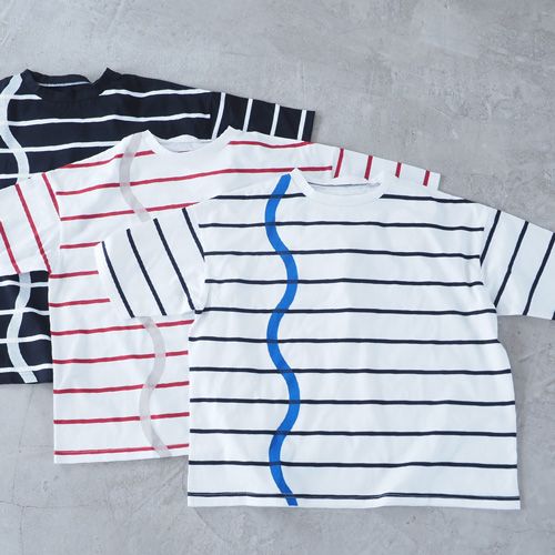 NARU(ナル) 60/2ハイゲージ天竺ボーダー なみなみプリントT 667207