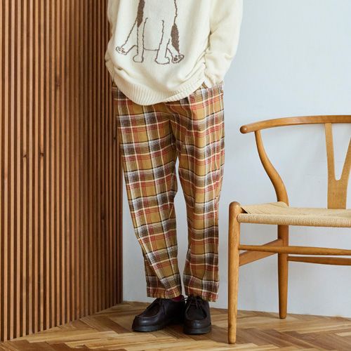 Y109)NARU 綿麻ダンガリー　トリップパンツ　ボトムス　ネイビー ボトムス,パンツ 日本製 レディース