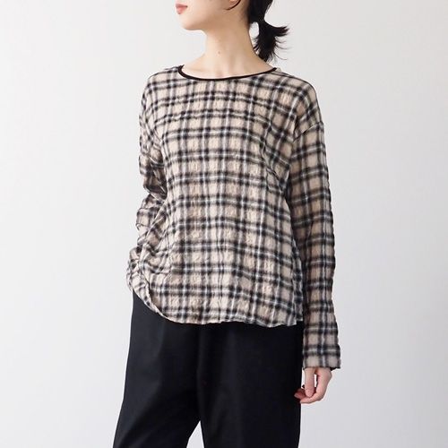 NARU(ナル) へリンボンシャーリングチェック ラウンドシャツ 666915
