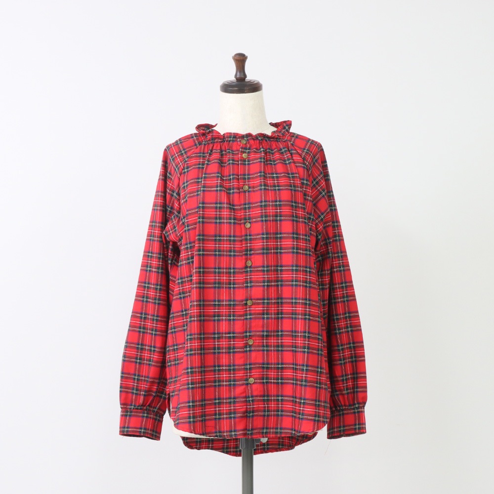 NARU(ナル) ロイヤルタータン フリルネックシャツ 665860