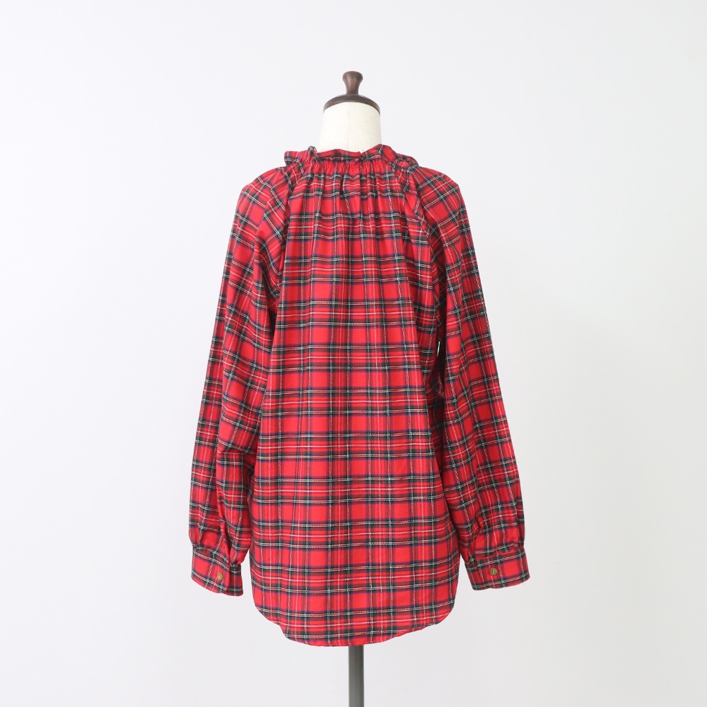 NARU(ナル) ロイヤルタータン フリルネックシャツ 665860