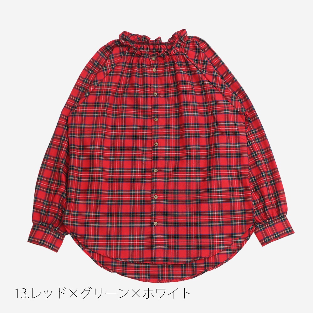 NARU(ナル) ロイヤルタータン フリルネックシャツ 665860