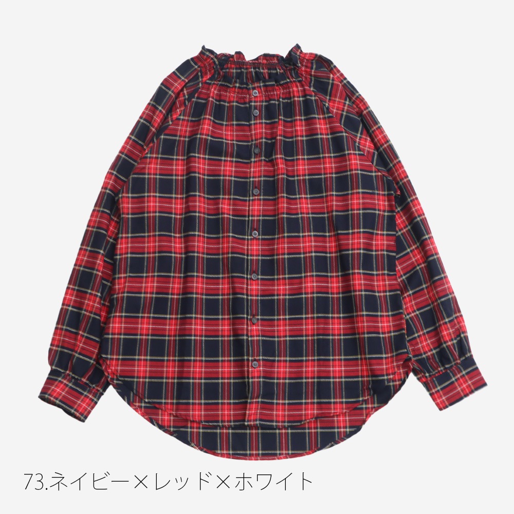 NARU(ナル) ロイヤルタータン フリルネックシャツ 665860