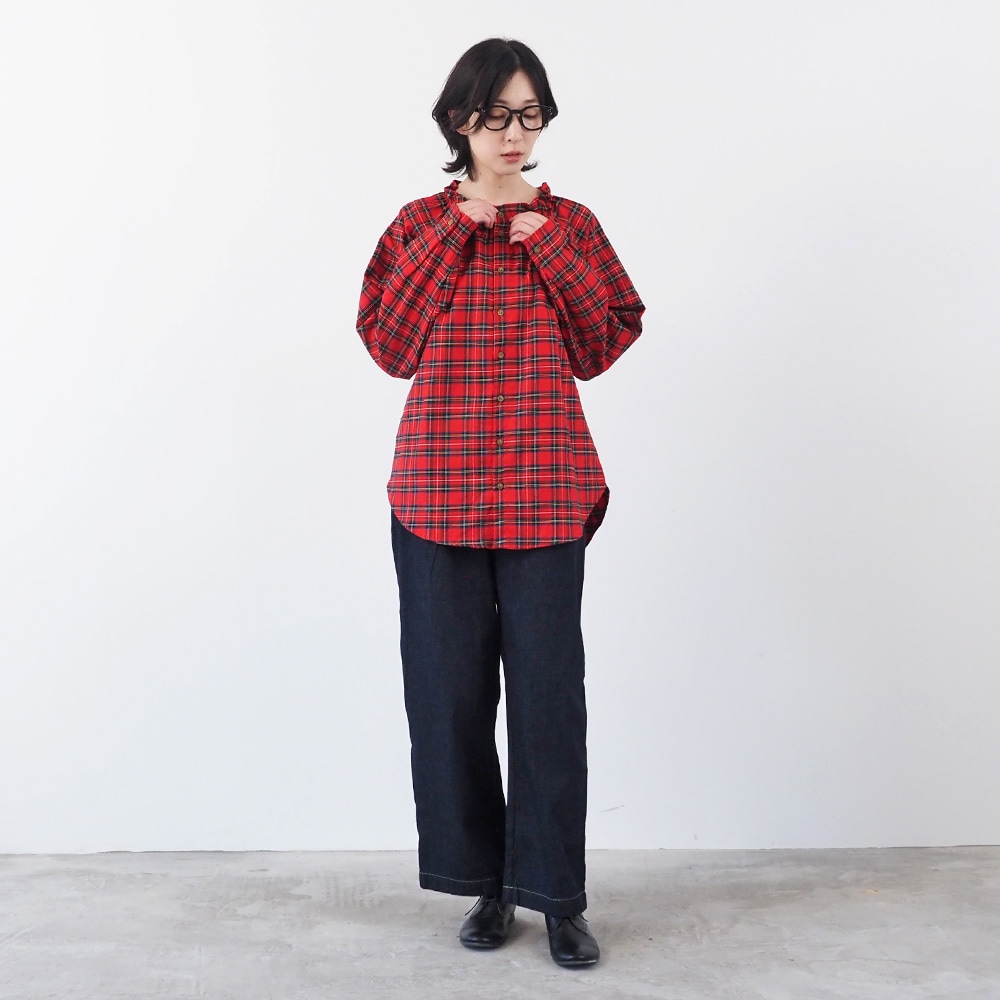 NARU(ナル) ロイヤルタータン フリルネックシャツ 665860