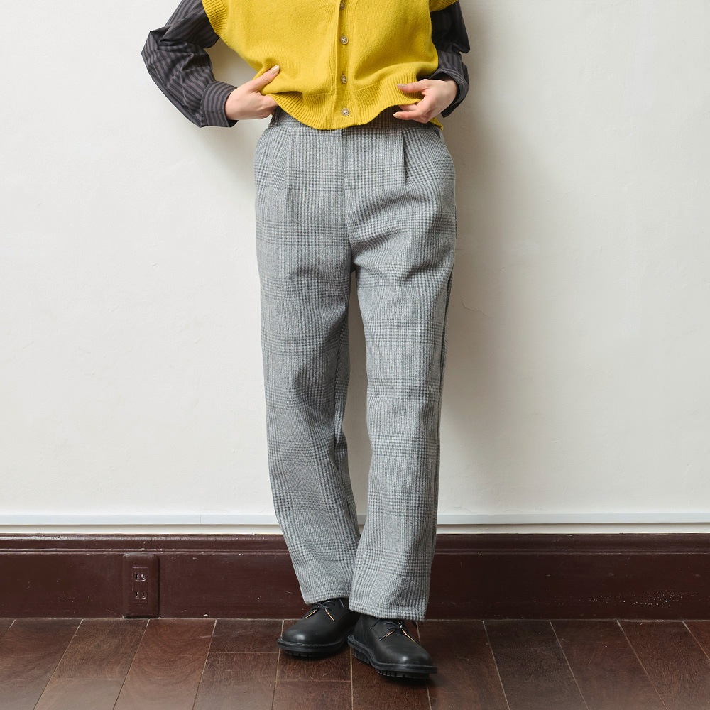 NARU(ナル) WOOLET杢グレンチェック タックパンツ 656237 | all_items