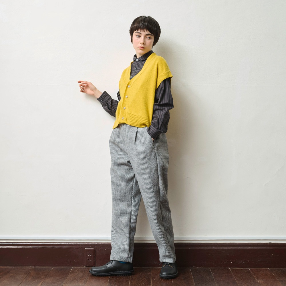 NARU(ナル) WOOLET杢グレンチェック タックパンツ 656237
