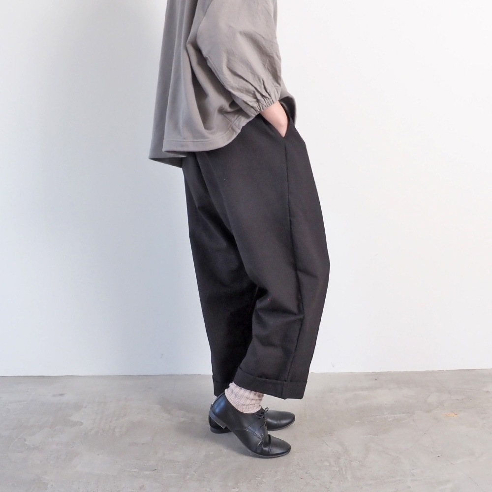 NARU(ナル) 綿麻ウール千鳥 ロールアップカフェパンツ 659927