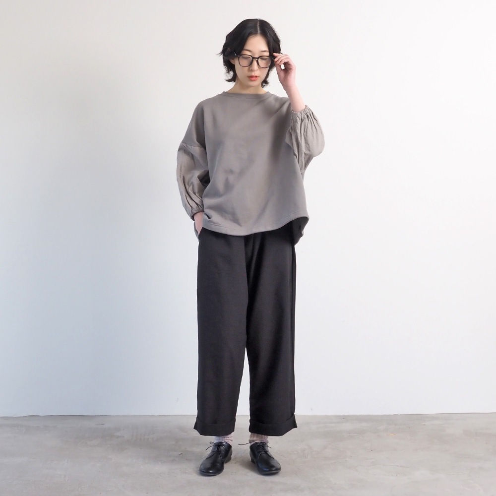 NARU(ナル) 綿麻ウール千鳥 ロールアップカフェパンツ 659927