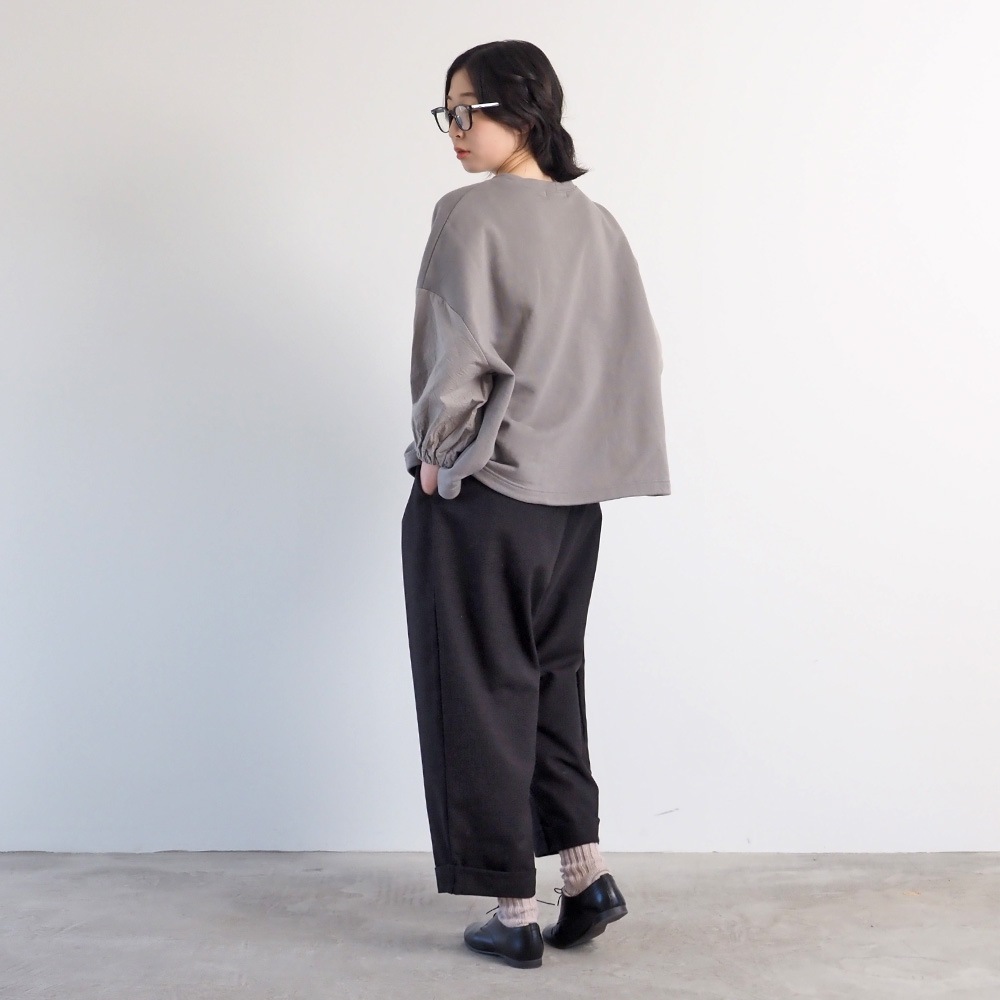 NARU(ナル) 綿麻ウール千鳥 ロールアップカフェパンツ 659927