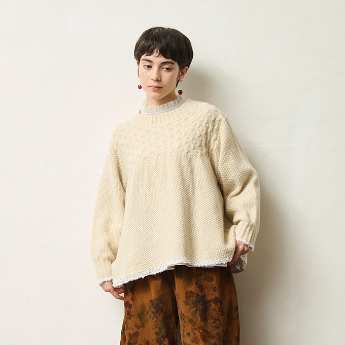 NARU(ナル) ミラノラム アンティークバスケット柄バイカラーニット 656405