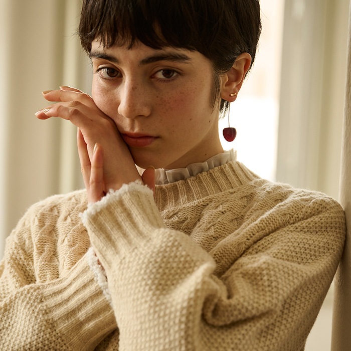 NARU(ナル) ミラノラム アンティークバスケット柄バイカラーニット 656405