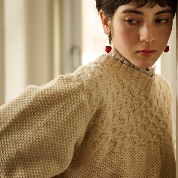 NARU(ナル) ミラノラム アンティークバスケット柄バイカラーニット 656405