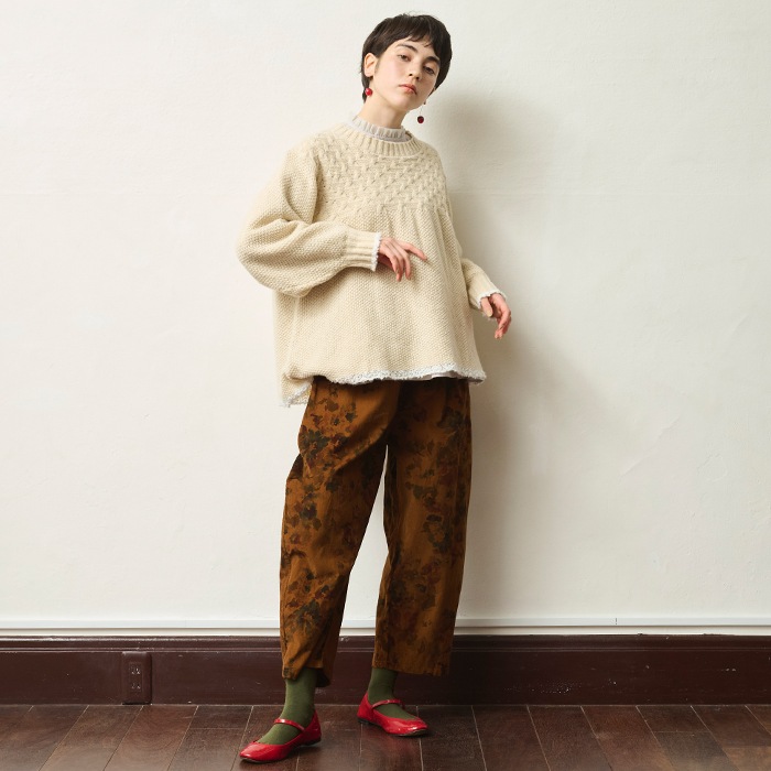 NARU(ナル) ミラノラム アンティークバスケット柄バイカラーニット 656405