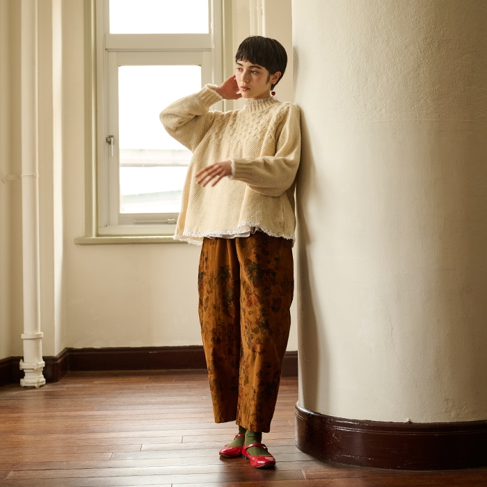 NARU(ナル) ミラノラム アンティークバスケット柄バイカラーニット 656405