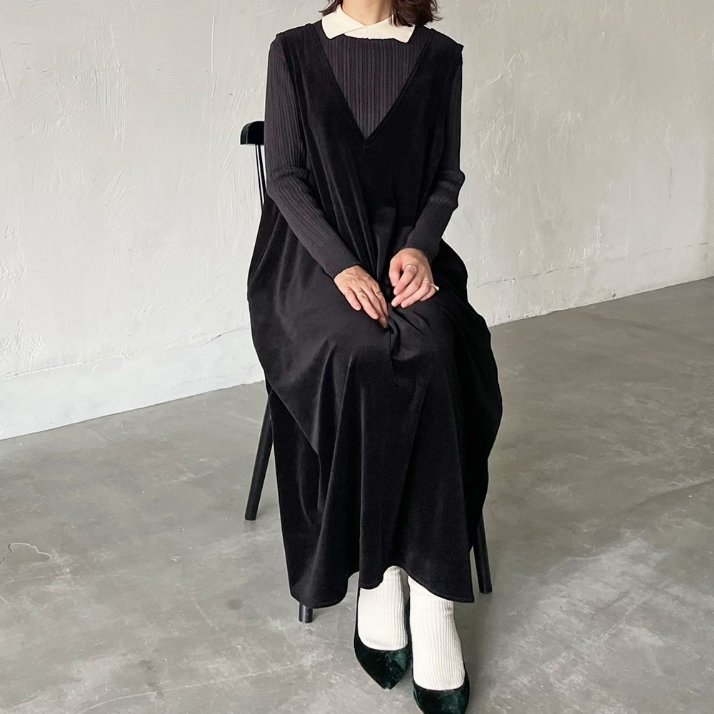 【予約】【あさこさんコラボ】NARU(ナル) コンパクトベロア ジャンパースカート 6W-ask-01