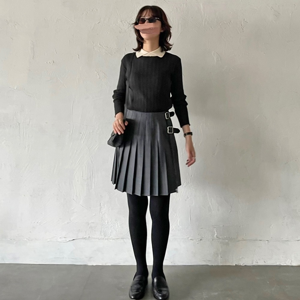 【予約】【あさこさんコラボ】NARU(ナル) ランダムリブ シャツカラーニット 6W-ask-02